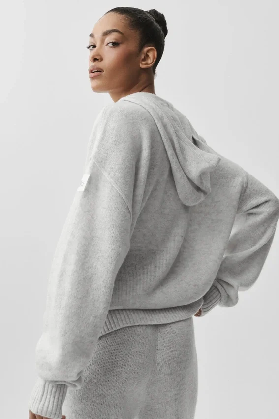 New Class-hoodie van wol en kasjmier met doorlopende rits - White Heather