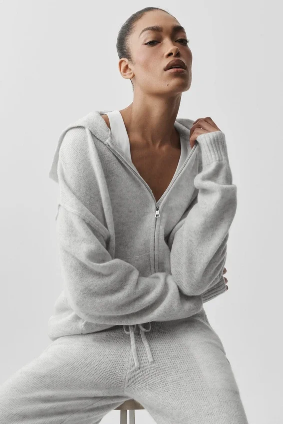 New Class-hoodie van wol en kasjmier met doorlopende rits - White Heather