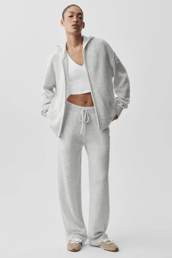 New Class-hoodie van wol en kasjmier met doorlopende rits - White Heather