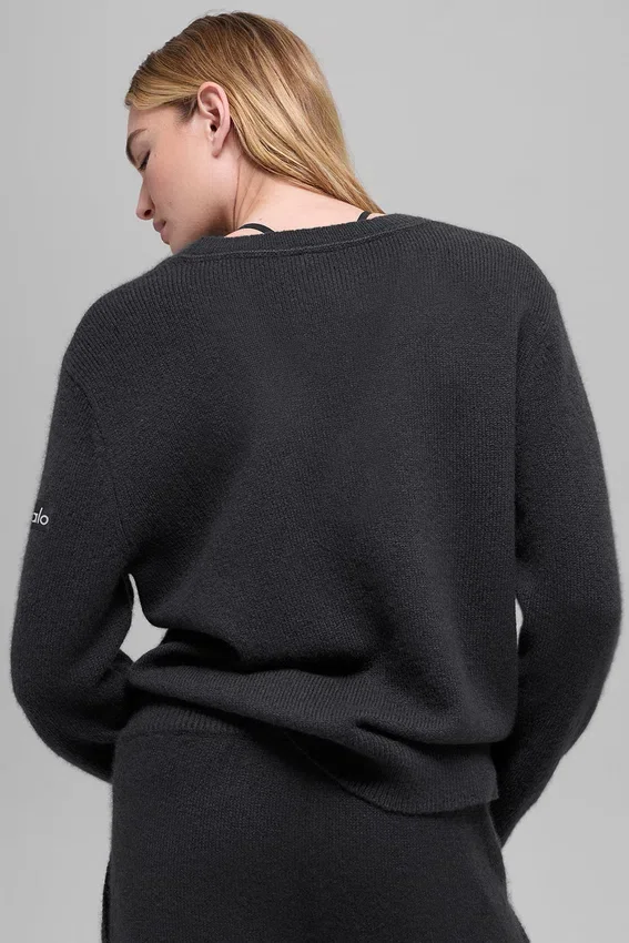 New Class oversized trui met V-hals van wol en kasjmier - Zwart