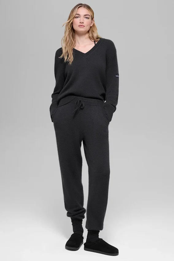 New Class oversized trui met V-hals van wol en kasjmier - Zwart