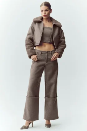 Nightcap-broek met wijde pijpen van wolmix – Alpine Cocoa Heather