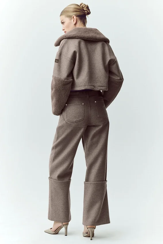 Nightcap-broek met wijde pijpen van wolmix – Alpine Cocoa Heather