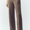 Northstar-broek met High-Waist en rechte pijpen van kasjmier – Alpine Cocoa Heather