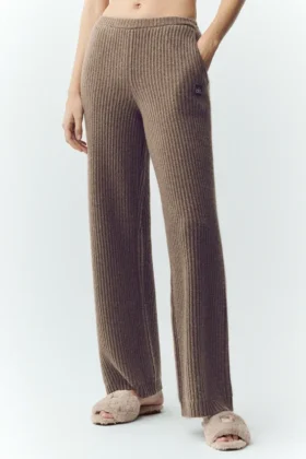 Northstar-broek met High-Waist en rechte pijpen van kasjmier – Alpine Cocoa Heather