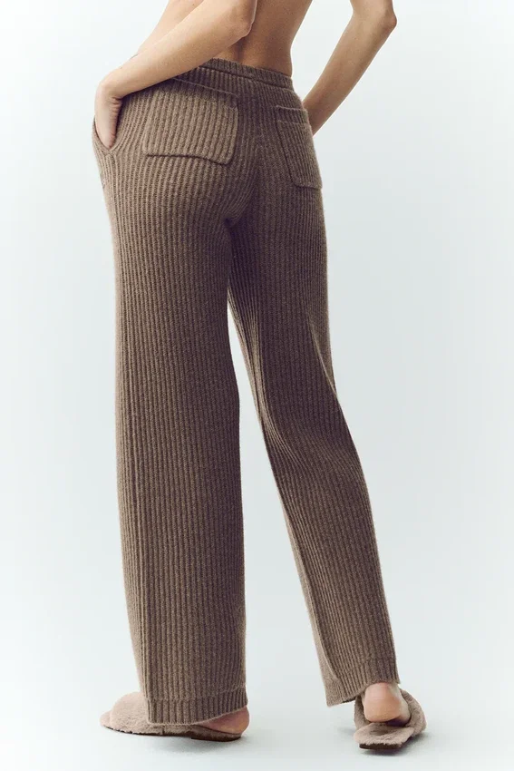 Northstar-broek met High-Waist en rechte pijpen van kasjmier – Alpine Cocoa Heather