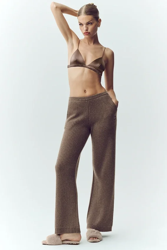 Northstar-broek met High-Waist en rechte pijpen van kasjmier – Alpine Cocoa Heather