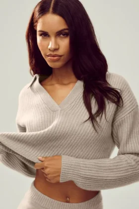 Northstar-polo van kasjmier - Oat Heather