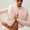 Northstar-trui met volledige ritssluiting van imitatiebont en kasjmier – Frosted Pink