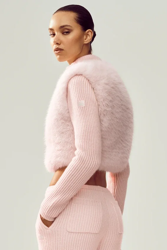 Northstar-trui met volledige ritssluiting van imitatiebont en kasjmier – Frosted Pink