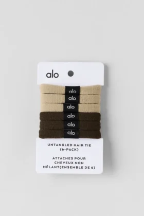 Ontklittende haarelastiekjes (6-pack) - Beige/Espresso