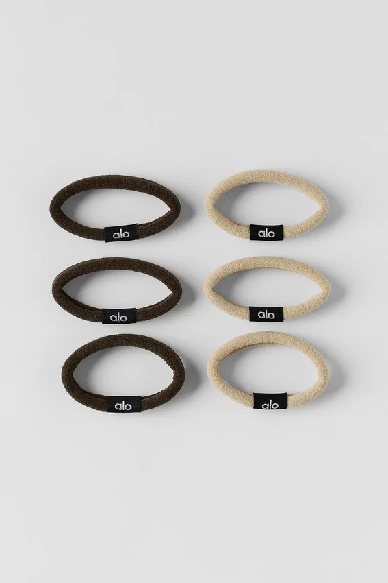 Ontklittende haarelastiekjes (6-pack) - Beige/Espresso
