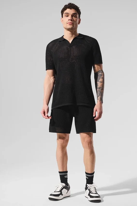 Open-Knit Polo - Zwart