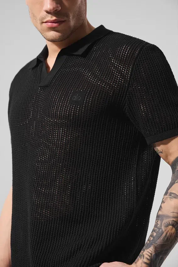 Open-Knit Polo - Zwart