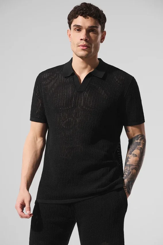 Open-Knit Polo - Zwart