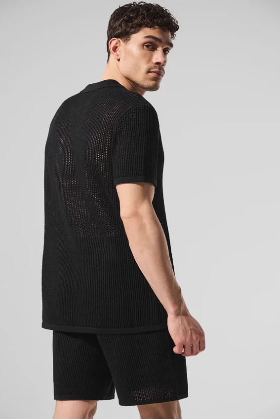 Open-Knit Polo - Zwart