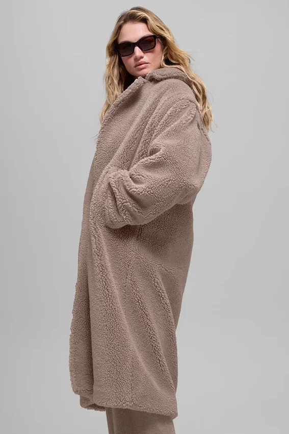 Oversized Sherpa-trenchcoat - Chai Latte