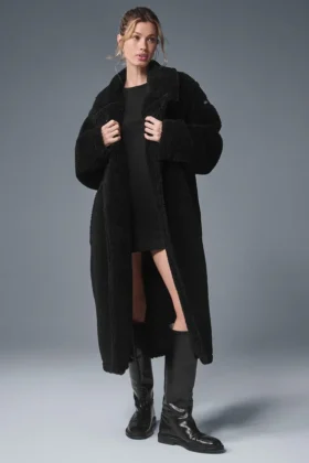Oversized Sherpa-trenchcoat - Zwart