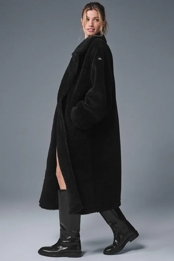 Oversized Sherpa-trenchcoat - Zwart