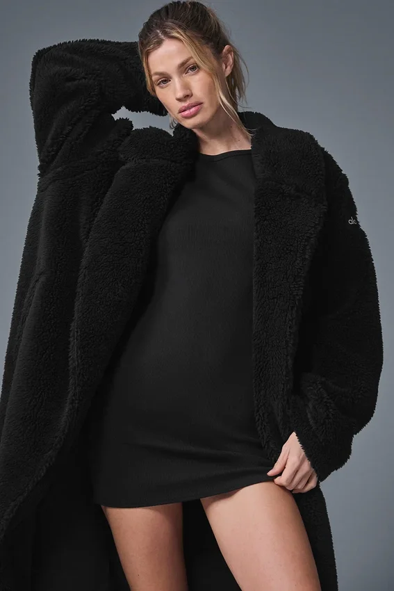 Oversized Sherpa-trenchcoat - Zwart