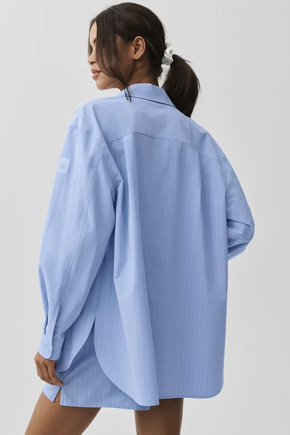 Pinstripe Daylight overhemd met lange mouwen en knopen – Licht Provence-blauw/wit
