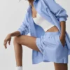 Pinstripe Daylight overhemd met lange mouwen en knopen – Licht Provence-blauw/wit