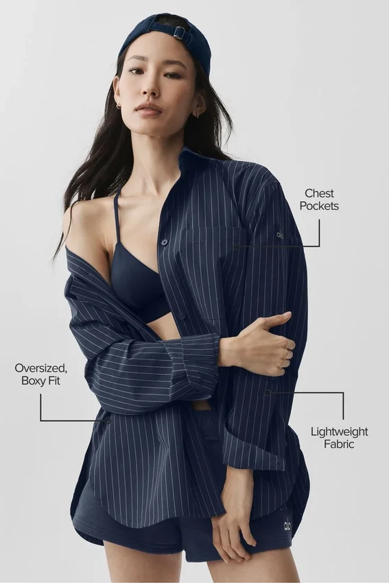 Pinstripe Daylight overhemd met lange mouwen - Marineblauw/Ivoor