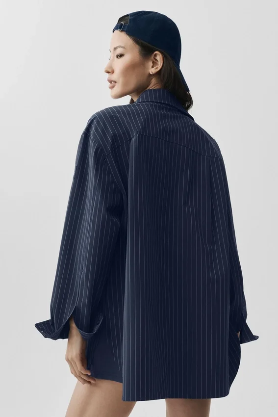 Pinstripe Daylight overhemd met lange mouwen - Marineblauw/Ivoor