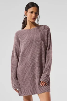 Pluche kasjmier jurk met wafelstructuur - Mushroom Heather