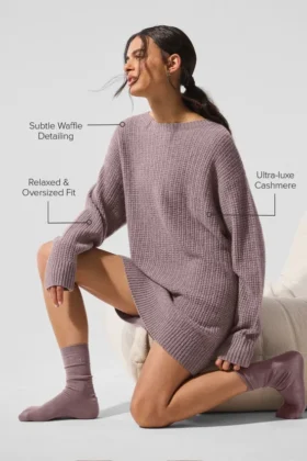 Pluche kasjmier jurk met wafelstructuur – Mushroom Heather