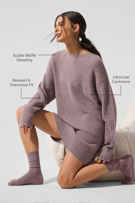 Pluche kasjmier jurk met wafelstructuur - Mushroom Heather