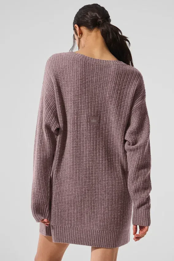 Pluche kasjmier jurk met wafelstructuur - Mushroom Heather