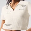 Pluche kasjmier polo-T-shirt met wafelstructuur - Ivoor