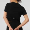 Pluche polo-T-shirt met wafelpatroon van kasjmier – Zwart