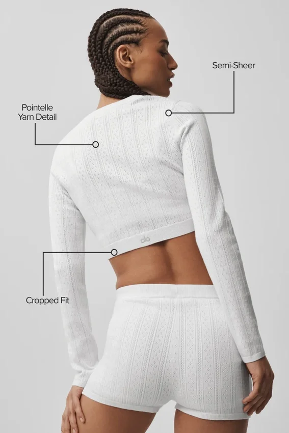 Pointelle-trui Be Mine-vest - halfdoorzichtig wit
