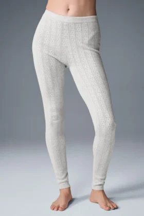 Pointelle-trui met High-Waist ‘Be Mine’-Leggings – Lichtgrijs gemêleerd