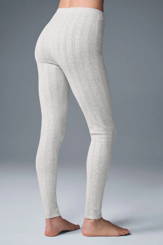 Pointelle-trui met High-Waist ‘Be Mine’-Leggings – Lichtgrijs gemêleerd
