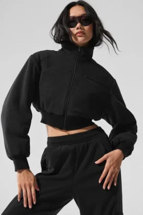 Polar Fleece Cropped Wintry Mix-jas - Zwart