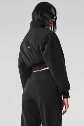 Polar Fleece Cropped Wintry Mix-jas – Zwart