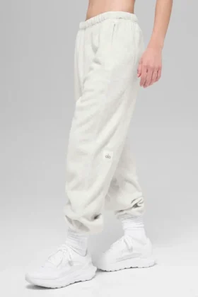 Polar Fleece High-Waist Retreat-joggingbroek - wit gemêleerd grijs