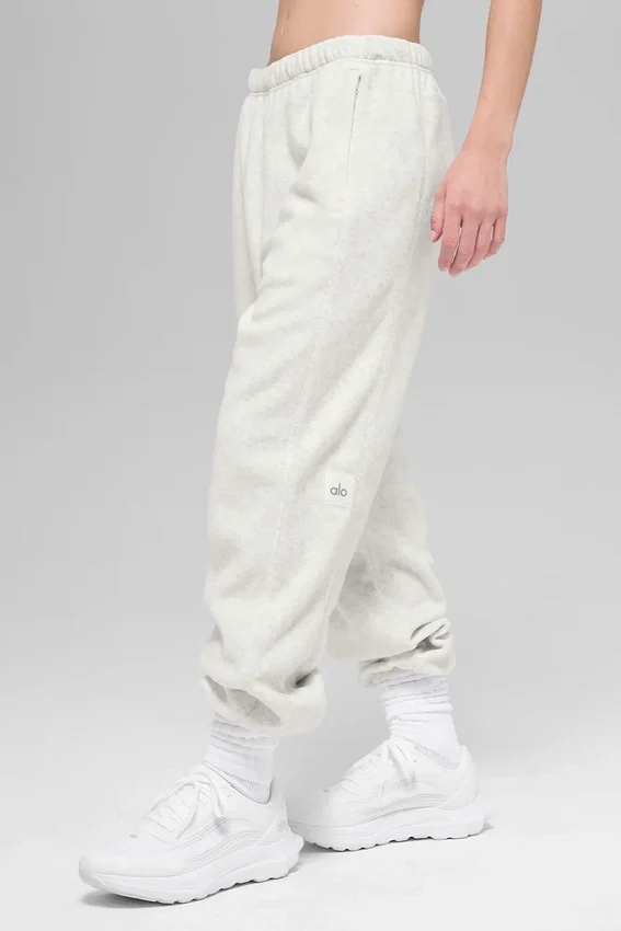 Polar Fleece High-Waist Retreat-joggingbroek - wit gemêleerd grijs