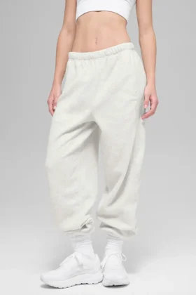 Polar Fleece High-Waist Retreat-joggingbroek – wit gemêleerd grijs