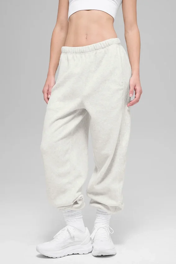 Polar Fleece High-Waist Retreat-joggingbroek - wit gemêleerd grijs