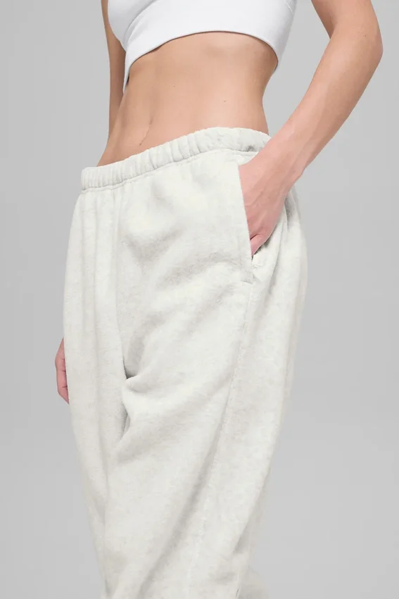 Polar Fleece High-Waist Retreat-joggingbroek - wit gemêleerd grijs