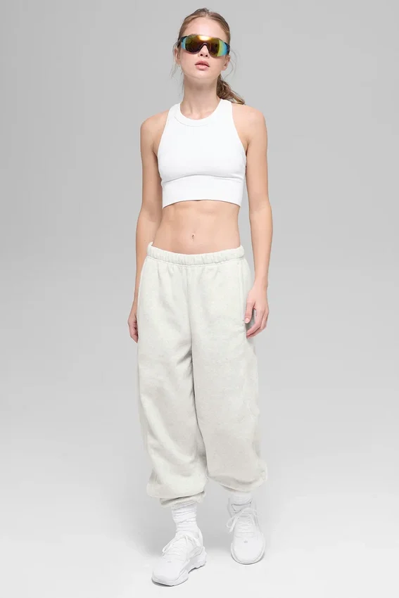 Polar Fleece High-Waist Retreat-joggingbroek - wit gemêleerd grijs
