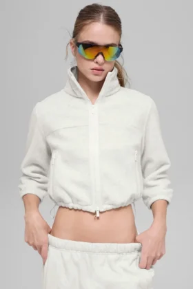 Polar Fleece Retreat cropped jas - Wit gemêleerd grijs