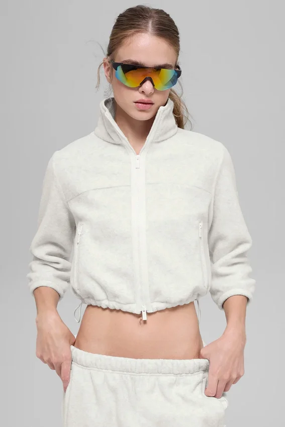 Polar Fleece Retreat cropped jas - Wit gemêleerd grijs