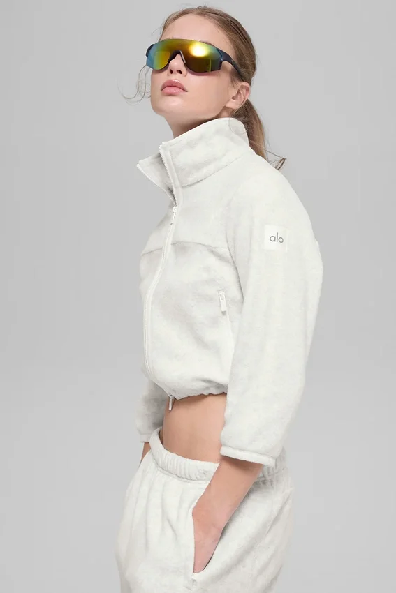 Polar Fleece Retreat cropped jas - Wit gemêleerd grijs