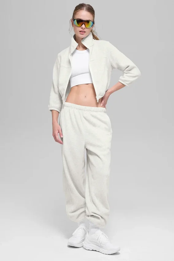Polar Fleece Retreat cropped jas - Wit gemêleerd grijs