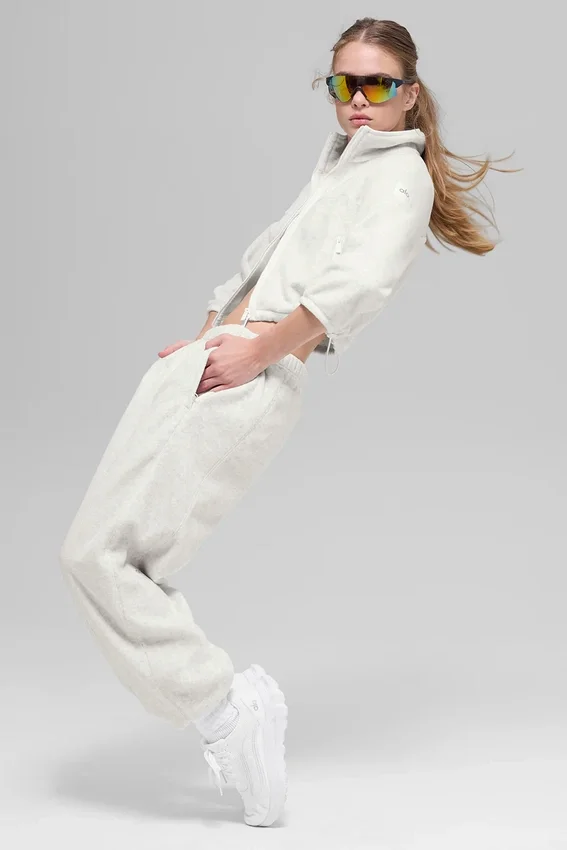 Polar Fleece Retreat cropped jas - Wit gemêleerd grijs